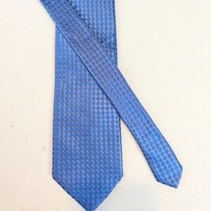 DJ Trump Gold Bar Signature Collection Mens Blue Silk Geometric Pattern Tie